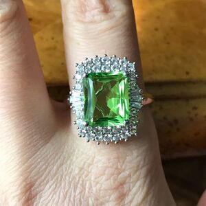 Green Triplet Quartz Sterling Silver Cocktail Ring Size 10